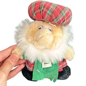Plaid Scottish Gnome Plush- some wear 90s tartan kilt- hat - murray